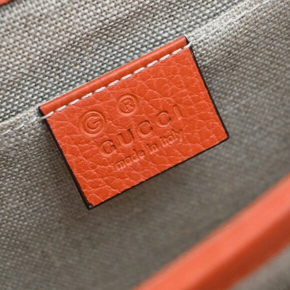 GUCCI Logo Interlocking G Chain Mini Shoulder Bag Leather Orange GHW - Picture 14 of 16